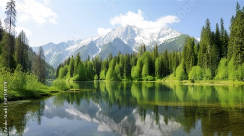 Beautiful forest and lake, generative AI © kayode