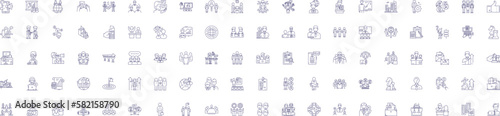 Social media management line icons signs set. Design collection of Social, Media, Management, Engagement, Brand, Reputation, Analytics, Platforms outline concept vector illustrations