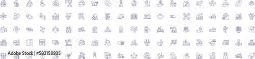 Selling business line icons signs set. Design collection of Vending, Merchandising, Trading, Brokering, Marketing, Promoting, Auctioning, Retailing outline concept vector illustrations