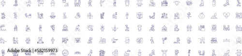 Child psychology line icons signs set. Design collection of Child, Psychology, Development, Mental, Cognitive, Behaviour, Emotional, Attachment outline concept vector illustrations