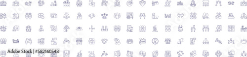 Social media marketing line icons signs set. Design collection of Networking, Advertising, Campaigns, Influencers, Strategies, Sites, Targeting, Engagement outline concept vector illustrations