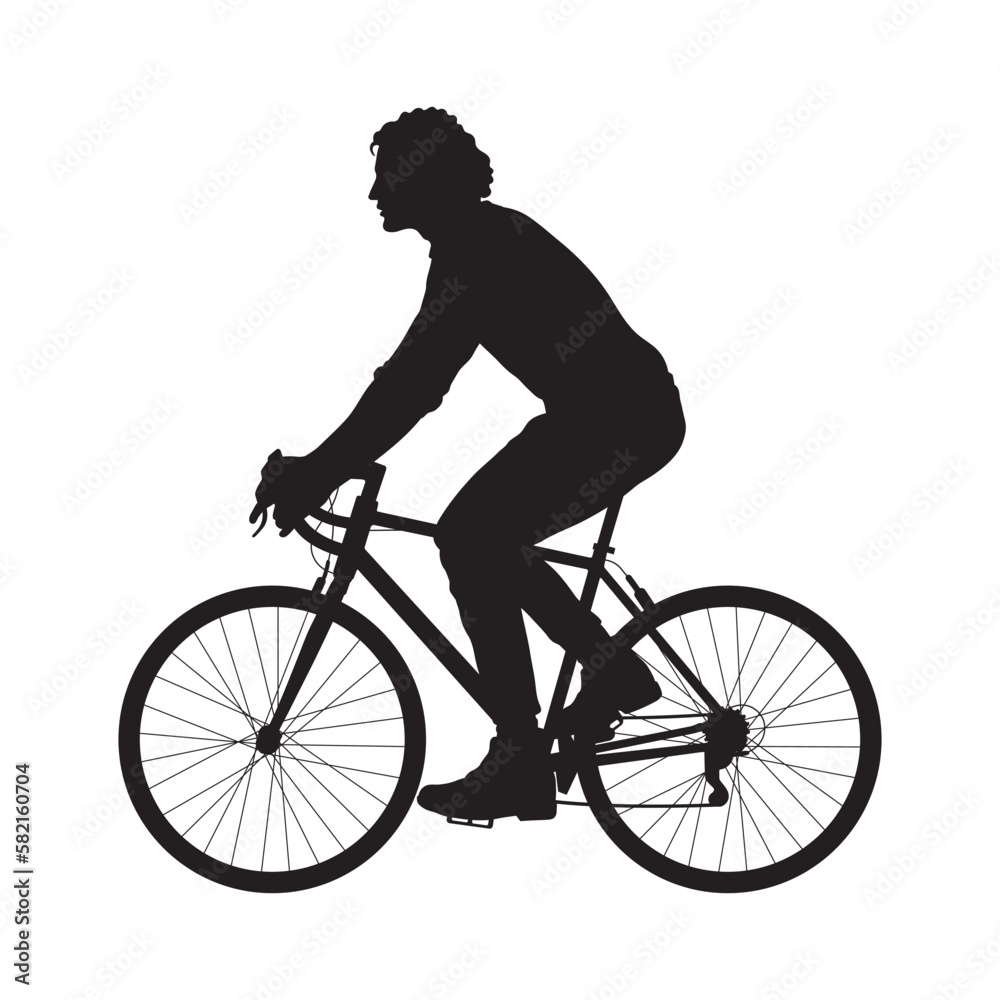 Obraz premium Silhouette of a man cycling riding bike vector.