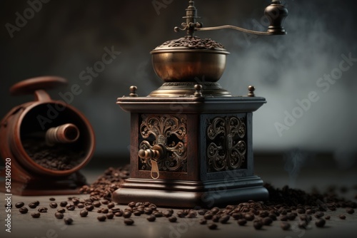 coffee grinder and coffee beans - Created with generative ai