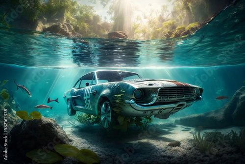 Submerged Mustang in a Coral Paradise