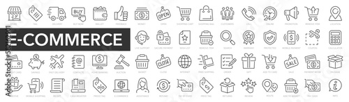 E-Commerce line icons set. E-Commerce outline icons collection. Shopping, online shop, delivery, marketing, store, money, payment, price - stock vector.