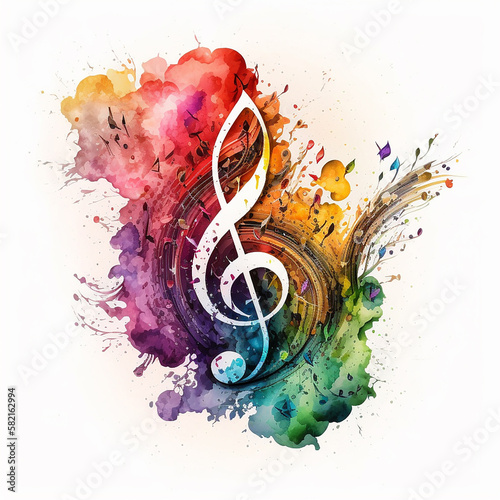 Musical notation symbols. Watercolor drawing..