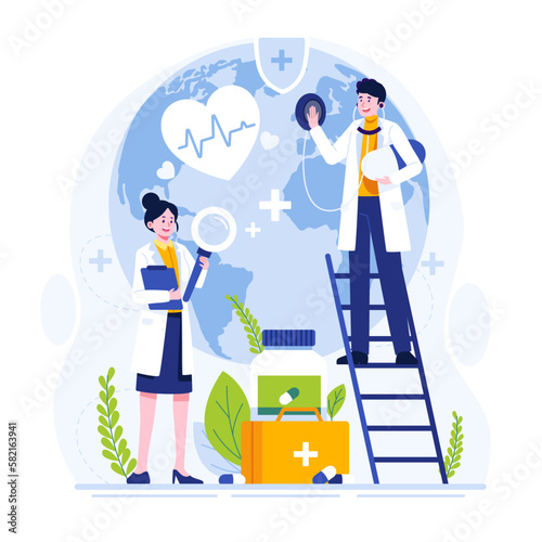 Doctors celebrate world health day flat illustration