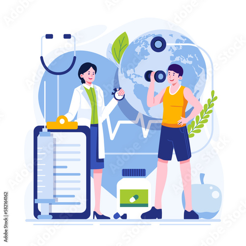 People workout to celebrate world health day flat illustration