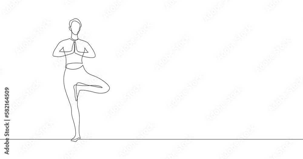 Animation of an image drawn with a continuous line. Girl doing yoga. Animation of an image drawn with a continuous line. Girl doing yoga.