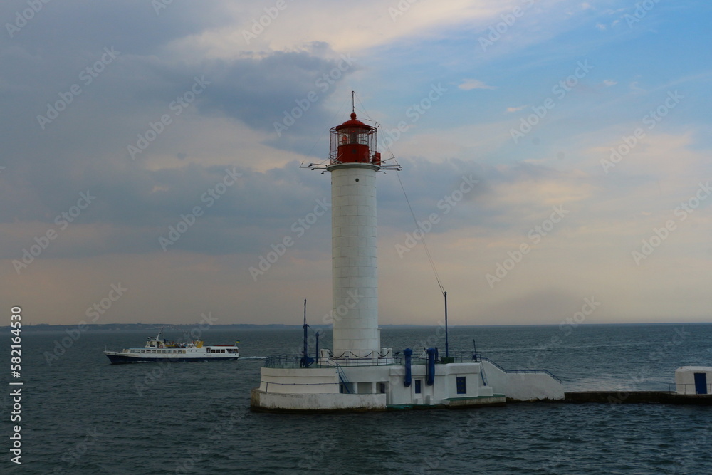 The lighthouse in the trade port of Odesa. Summer, 2018