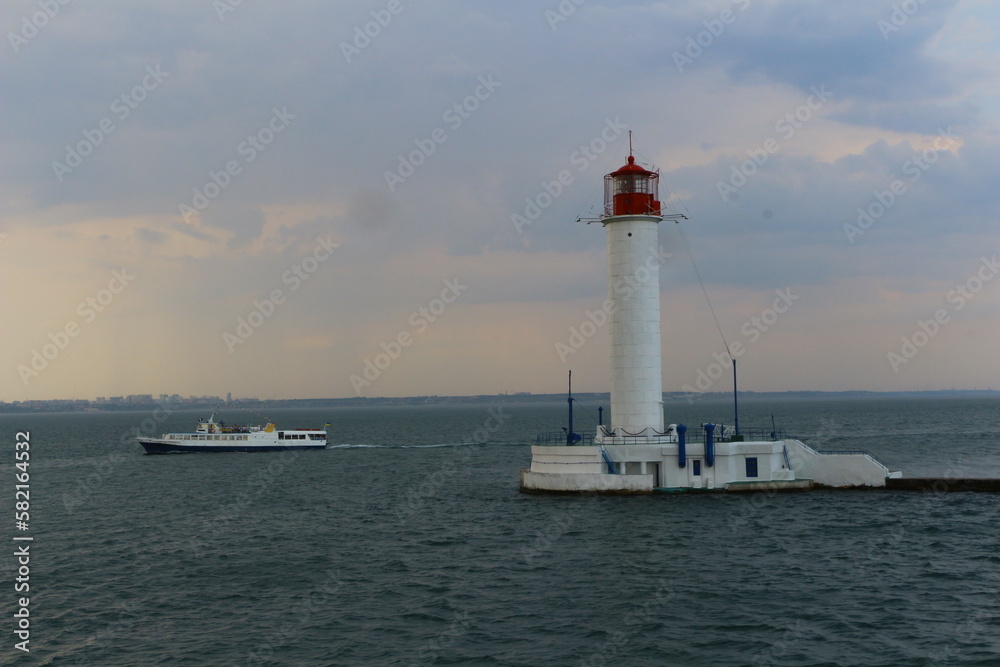 The lighthouse in the trade port of Odesa. Summer, 2018