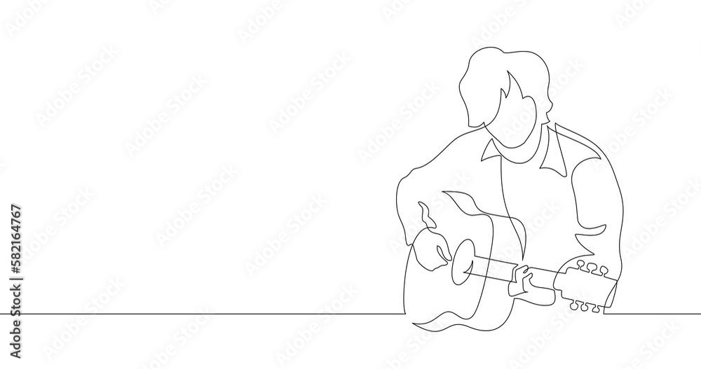 Animation of an image drawn with a continuous line. Man playing guitar.