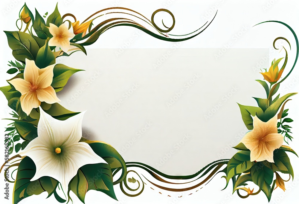 Floral Border Frame for Blank Page Design. Generative AI.
