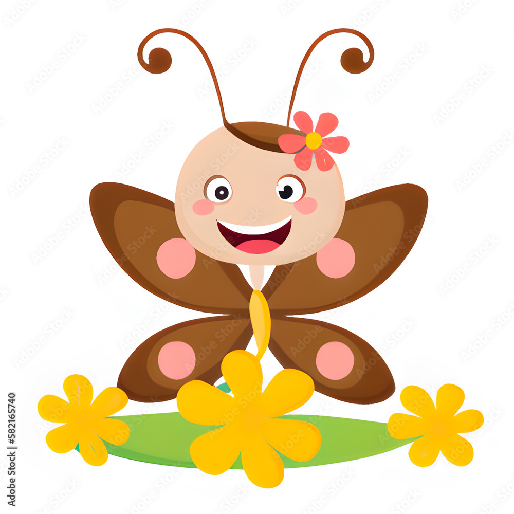 Naklejka premium Butterfly cute and flowers