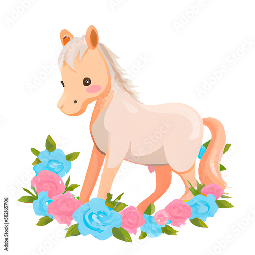 horse and flowers cartoon