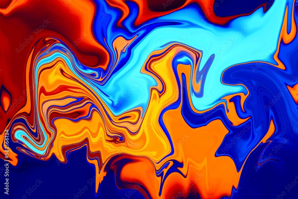 Abstract orange blue and yellow gradient wave liquid background. Neon light curved lines and geometric shape with colorful graphic design.
