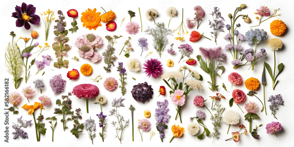 Obraz premium A set of spring flowers in full bloom