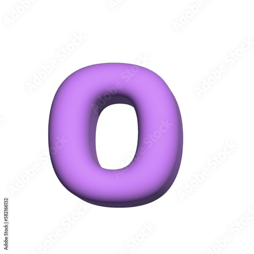 3d rendering number 0 with inflate purple material png file