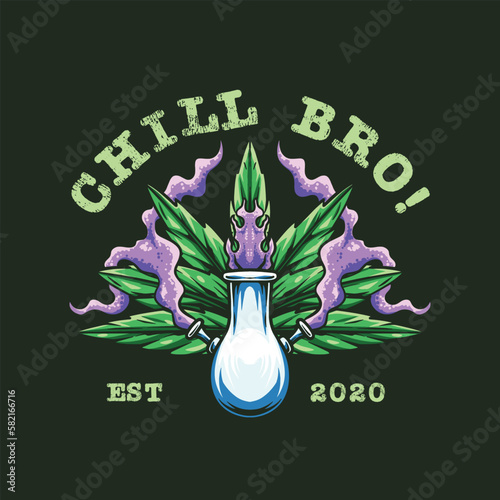 Bong with Marijuana Leaf and smoke Illustration