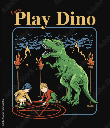 Playground kids with dinosaurs vintage theme Illustration