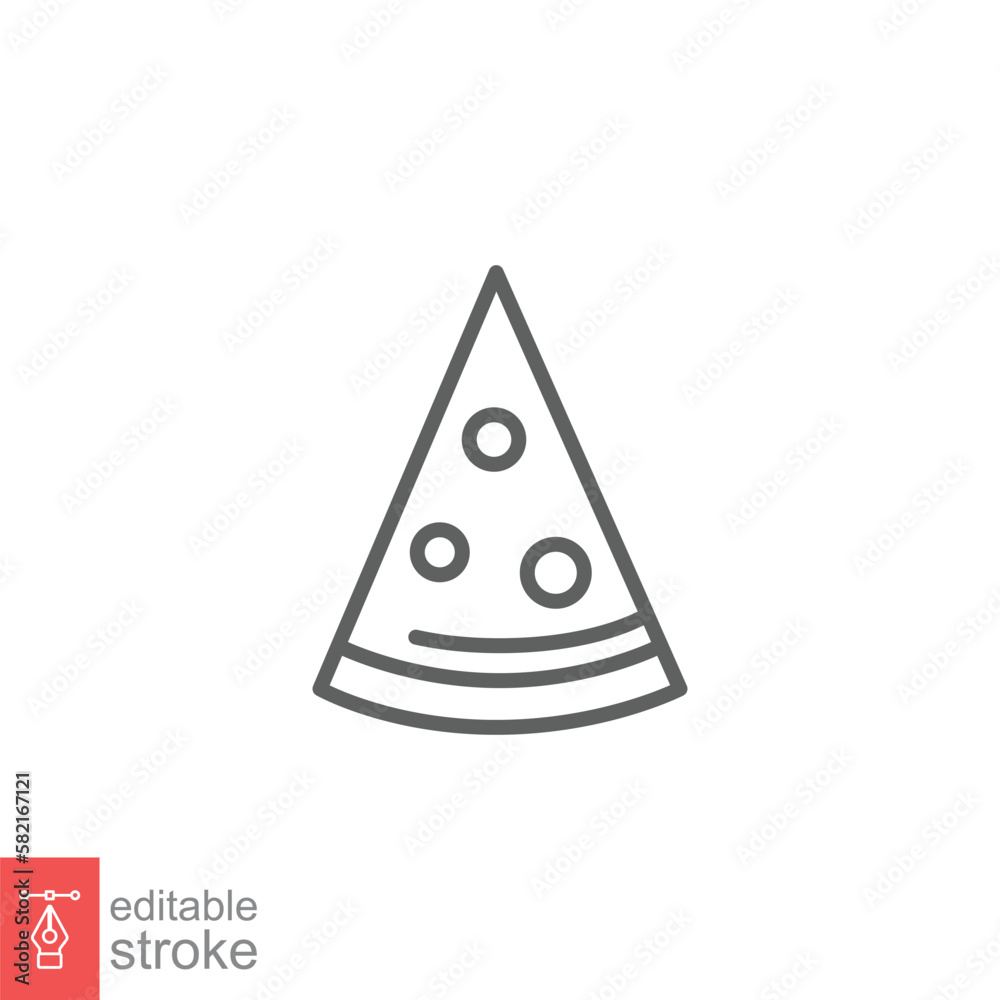 Fototapeta premium Pizza slice line icon. Simple outline style. Pizza, fast food, junk food, take way, kitchen, restaurant concept. Vector illustration isolated on white background. Editable stroke EPS 10.