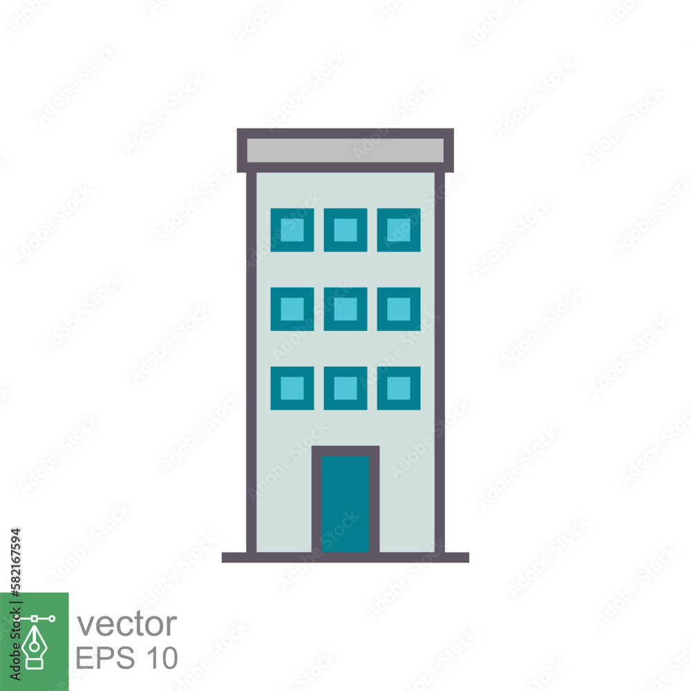 Building icon. Simple flat style. Company office, modern apartment, home, skyscraper, house concept. Filled outline symbol. Vector illustration isolated on white background. EPS 10. Building icon. Simple flat style. Company office, modern apartment, home, skyscraper, house concept. Filled outline symbol. Vector illustration isolated on white background. EPS 10.