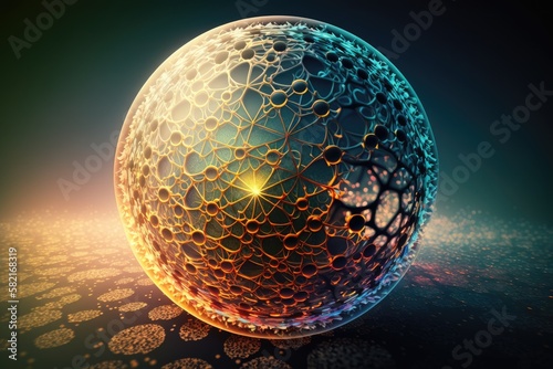 abstract futuristic image of nano technologies and microtechnologies in form of spherical grid, created with generative ai photo