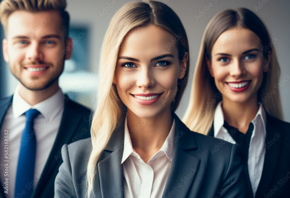 A group of smiling young executives, business people or students. Created with Generative AI technology. A group of smiling young executives, business people or students. Created with Generative AI technology.