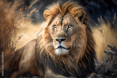 Magnificent lion in wilderness. Created with Generative AI technology. © Adrian Grosu