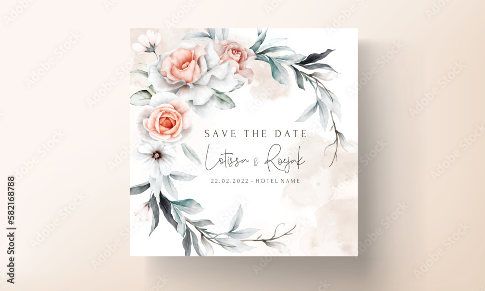 elegant vintage peach flower and grey floral wedding invitation card