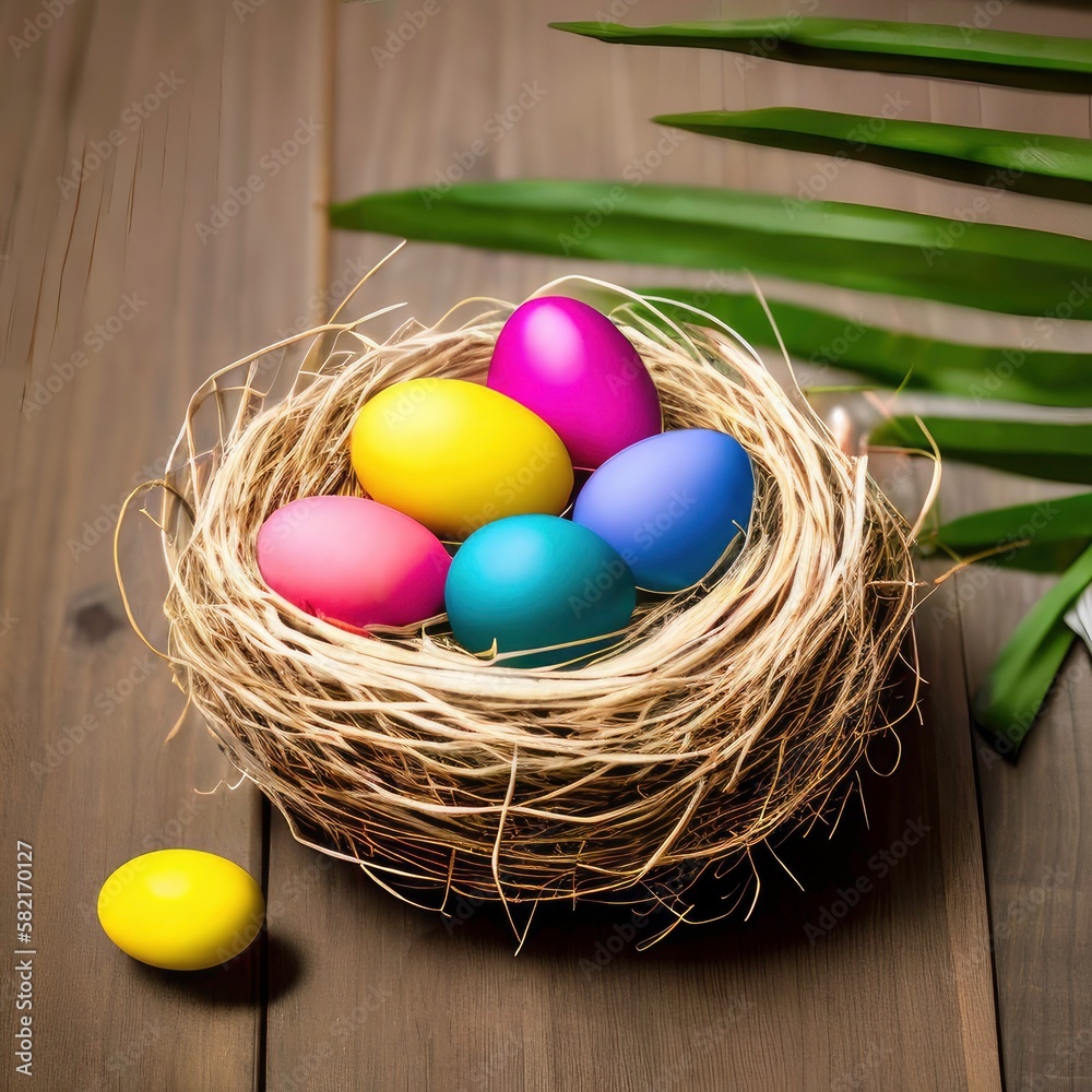 colourful easter eggs in basket colourful easter eggs in basket