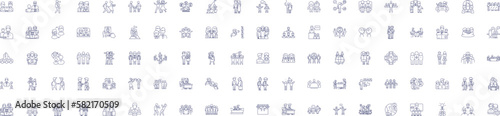 Engagement line icons signs set. Design collection of Involvement, Commitment, Attachment, Connection, Interest, Embrace, Alliance, Binding outline concept vector illustrations