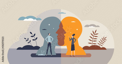 Empathy in relationship as compassion and mental care tiny person concept. Soft skills and ability to understand psychological feelings vector illustration. Couple friendship with emotional connection