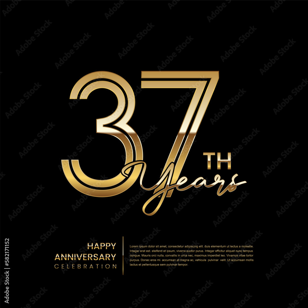 37th anniversary logo with double line style. Gold line art design. Logo Vector Template 37th anniversary logo with double line style. Gold line art design. Logo Vector Template