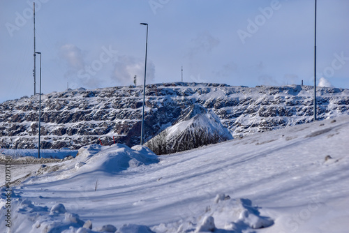 View of Kiruna city and the iron ore mine on the mountain Kiirunavaara photo