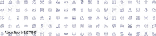Make friends line icons signs set. Design collection of Connect, Mingle, Socialize, Acquaint, Network, Associate, Join, Unite outline concept vector illustrations