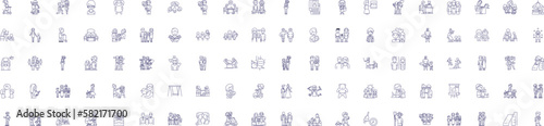 Family and kids line icons signs set. Design collection of Family, Kids, Parenting, Sibling, Bonding, Love, Support, Education outline concept vector illustrations