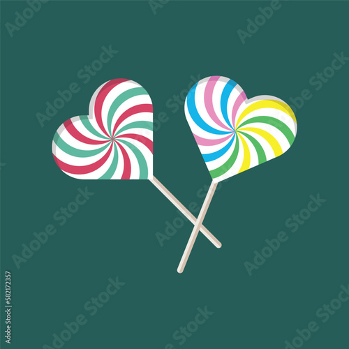 realistic colorful flat lollipop, sugar candy or gums on stick, vector set of sweet lollypops