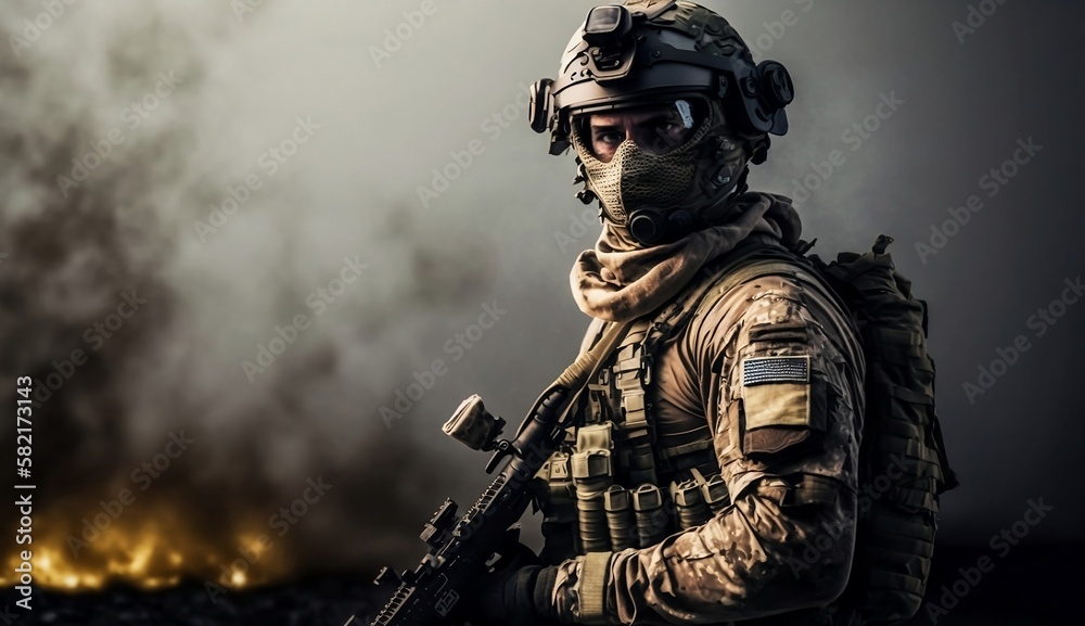 Portrait of a soldier, male, generative ai Portrait of a soldier, male, generative ai