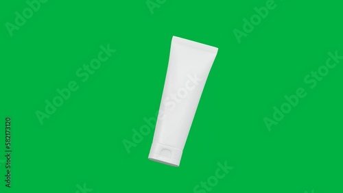 Cosmetic white package, plastic tube for bb-cream, scrub, tonic, sunscreen package, body care. 3d package.Realistic 3D.Green Background