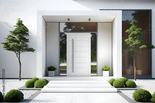 Modern House White Front Entry Door, Single Door With Two Sidelite: AI Generated Image