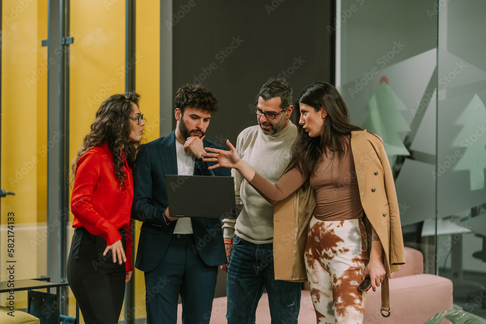 Fototapeta premium Brunette businesswoman explaining something to her colleagues