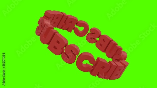 Subscribe button.green screen.with a 3D style that twists.