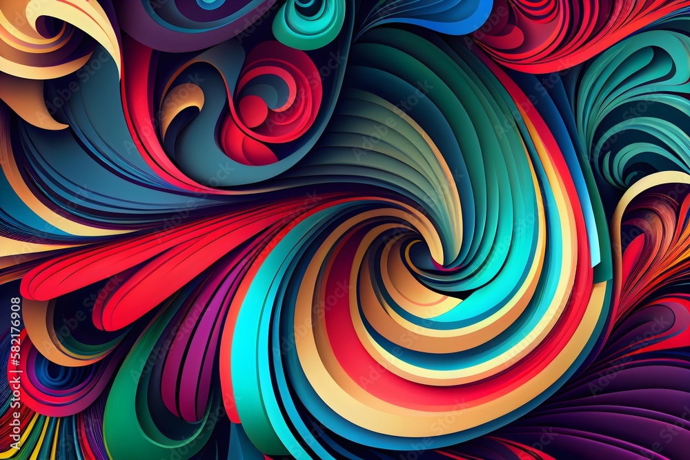 Pattern, colourful, abstract, swirls, vector art, very detailed. Generative AI
