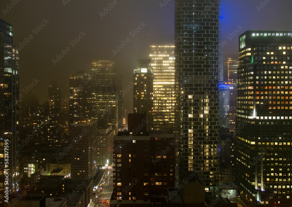 Foggy Manhattan at night