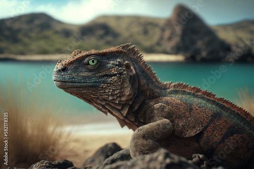 A Komodo Dragon in its natural habitat  Computer generated by AI
