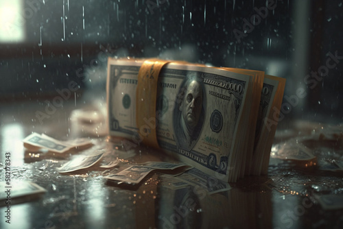 An amount of money with water drops, generated by AI