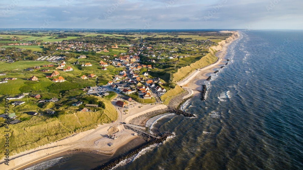 Drone view of Denmark's coastline near Lonstrup in the northern part of the country.