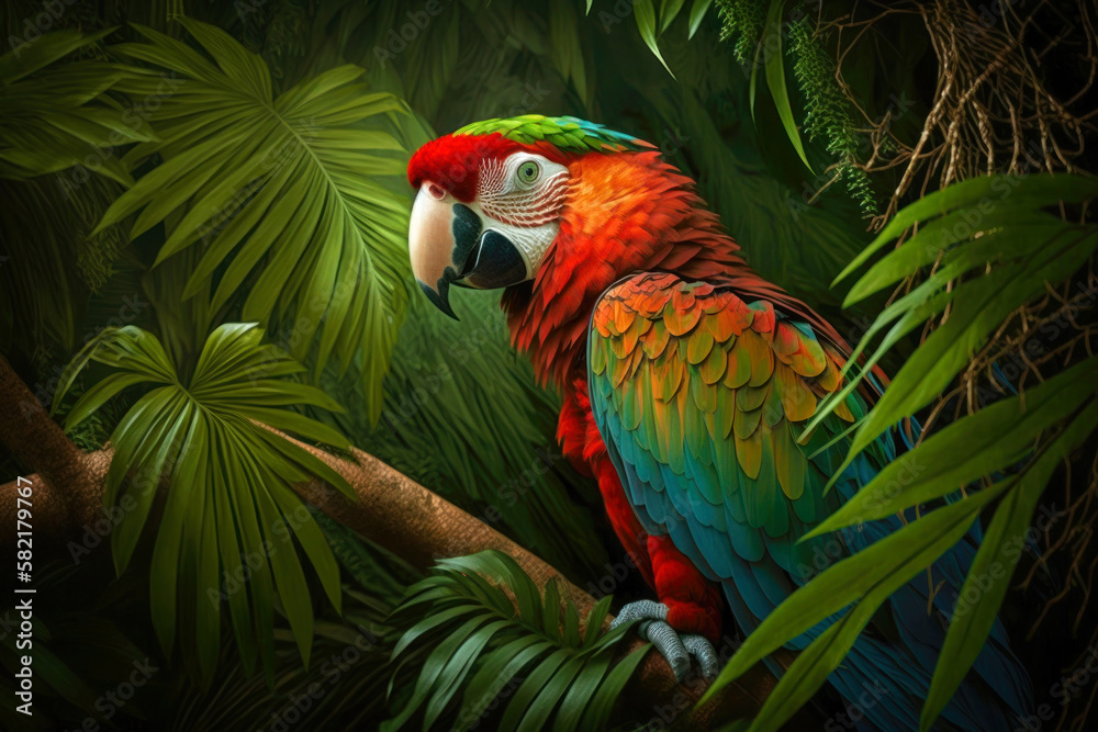 Bunter Ara Papagei im Dschungel Costa Ricas. KI generierter Inhalt.