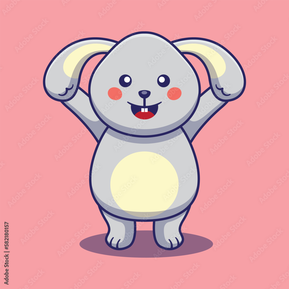 bunny rabbit holding ears cute cartoon vector animal illustration, kawaii animal bunny rabbit holding ears cute cartoon vector animal illustration, kawaii animal
